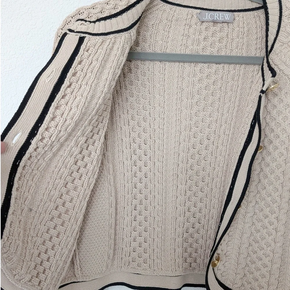 J. Crew Cropped Cable-knit Sweater - Classic Cardigan -Size Large tan black - Picture 7 of 15